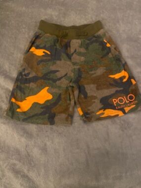 Polo by Ralph Lauren Olive Camo Shorts with Bright Orange Accents